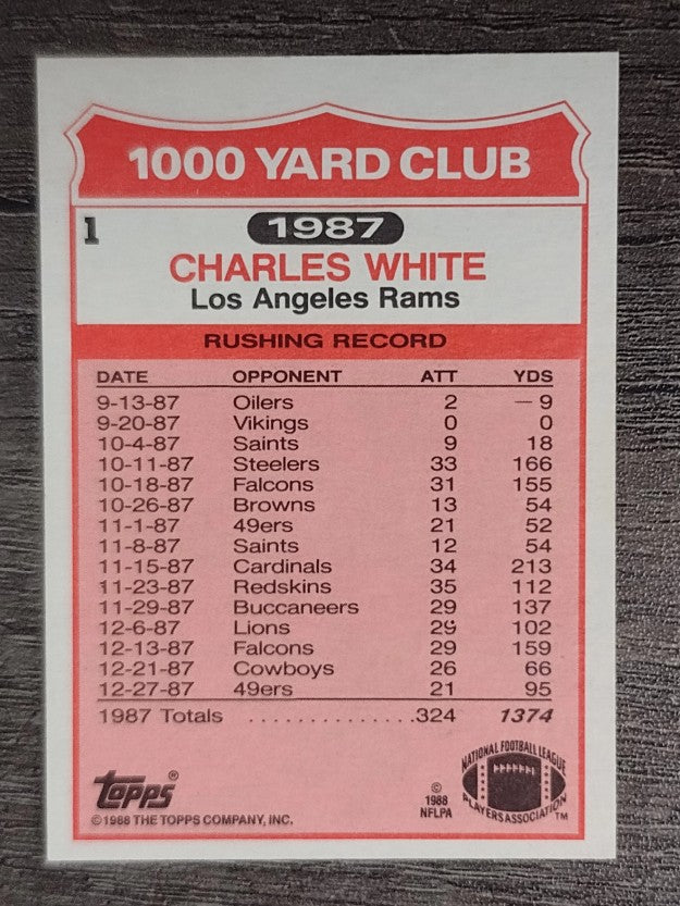 1988 Topps 1000 Yard Club #1 Charles White