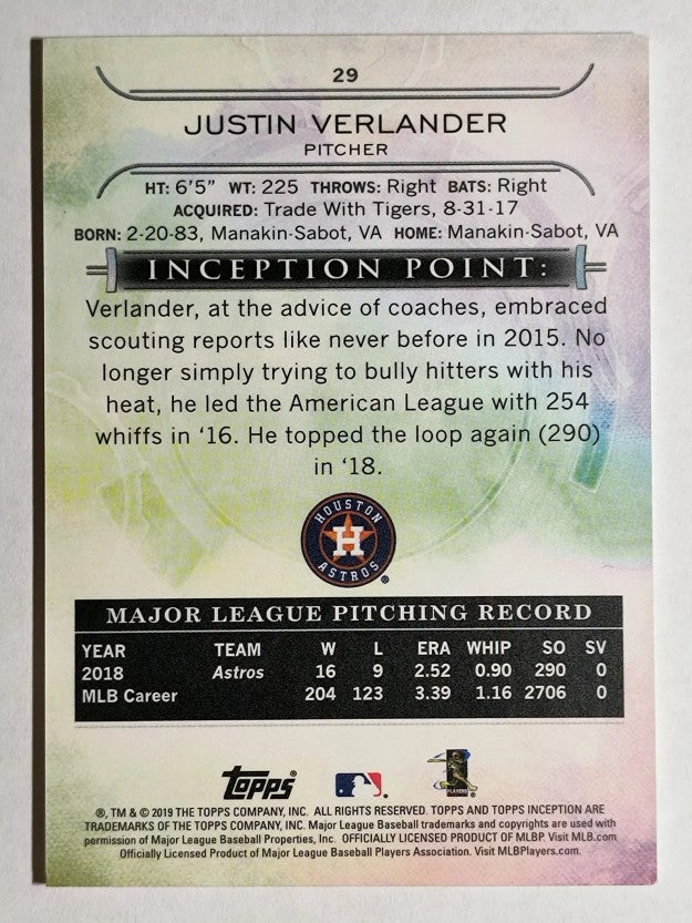 2019 Topps Inception #29 Justin Verlander