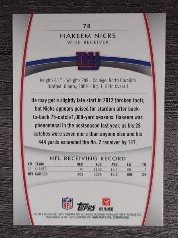 2012 Topps Platinum #78 Hakeem Nicks