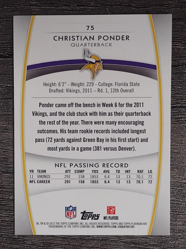 2012 Topps Platinum #75 Christian Ponder