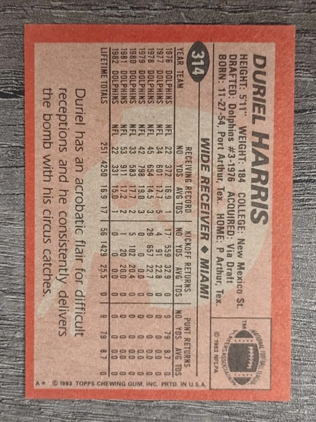1983 Topps #314 Duriel Harris