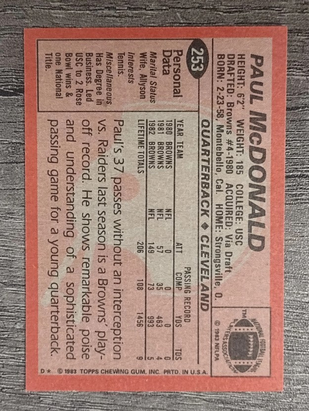 1983 Topps #253 Paul McDonald DP RC