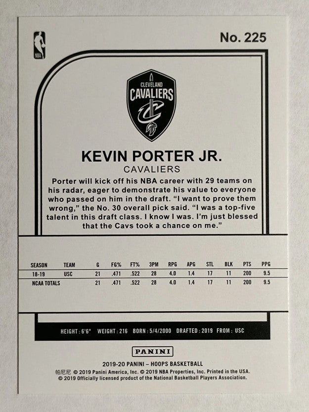 2019-20 Hoops #225 Kevin Porter Jr. RC