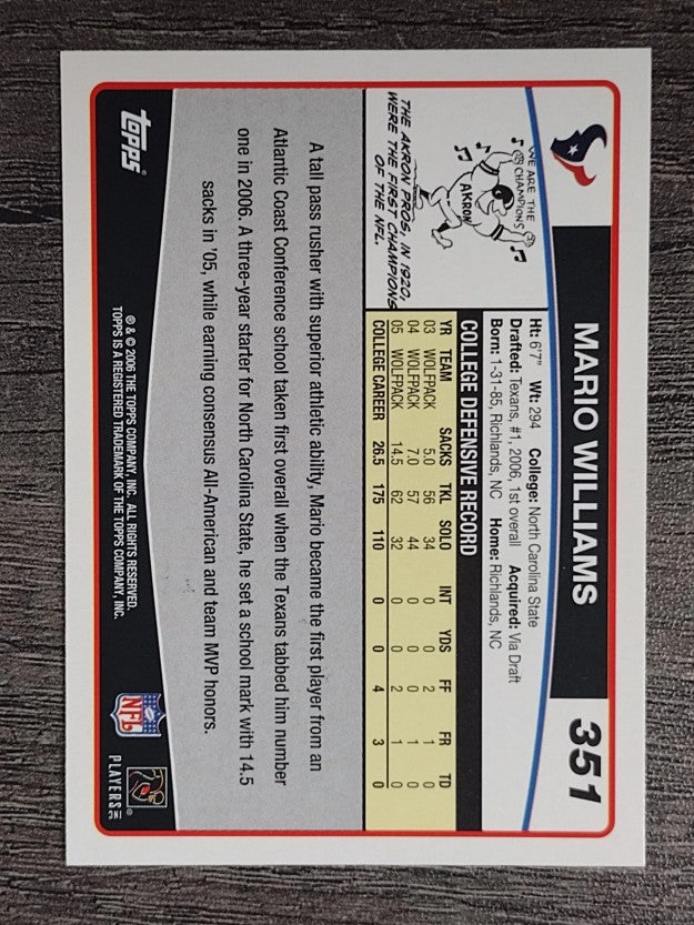 2006 Topps Special Edition Rookies #351 Mario Williams