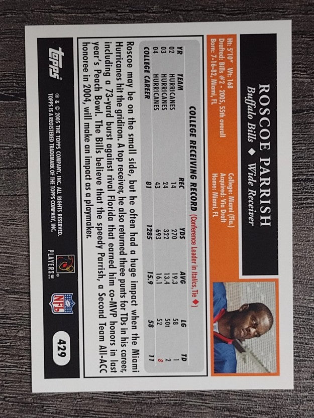 2005 Topps #429 Roscoe Parrish RC