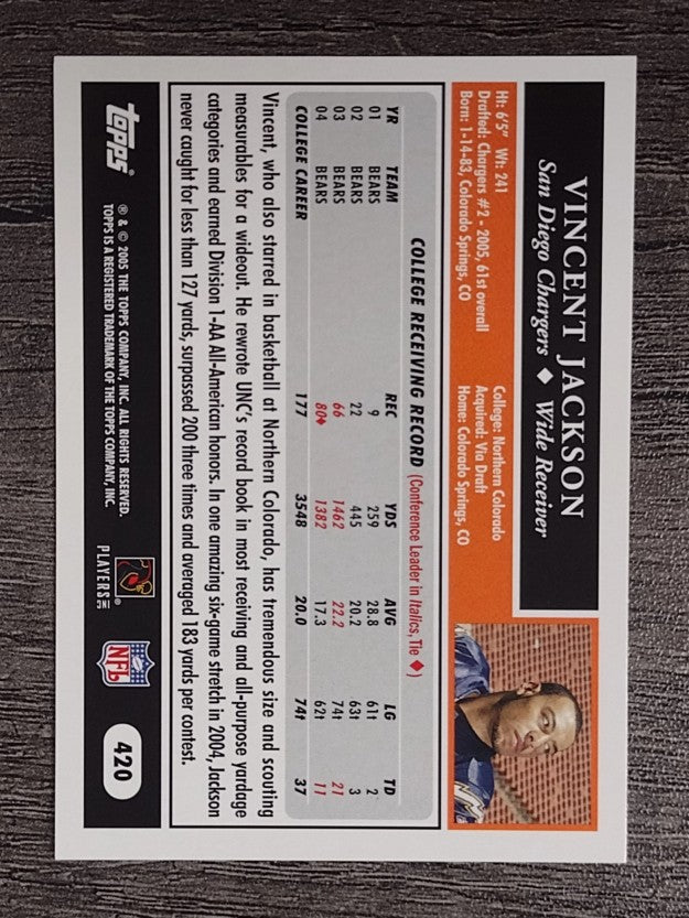 2005 Topps #420 Vincent Jackson RC