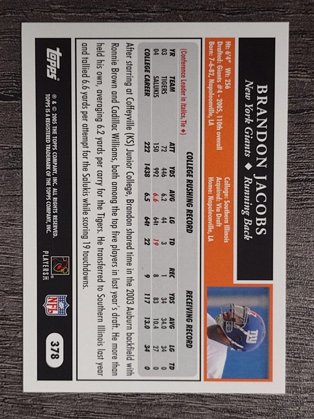 2005 Topps #378 Brandon Jacobs RC