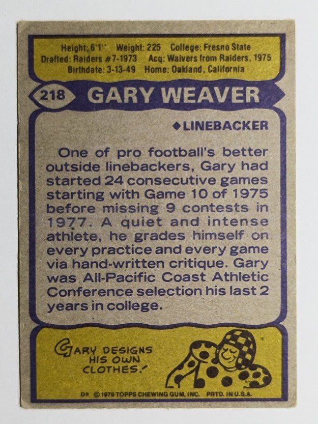 1979 Topps #218 Gary Weaver RC (GOOD)