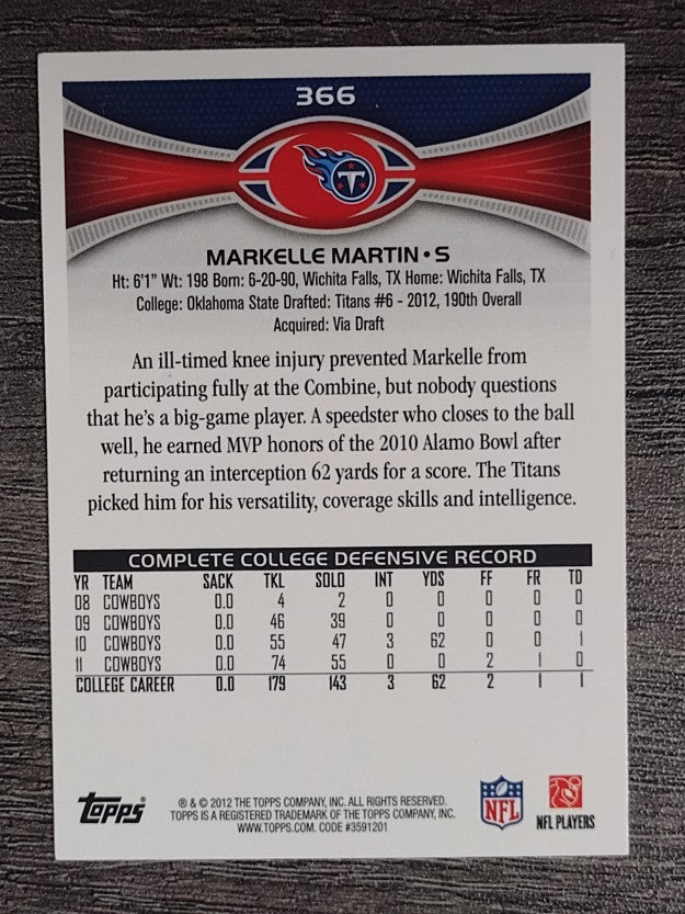 2012 Topps #366 Markelle Martin RC