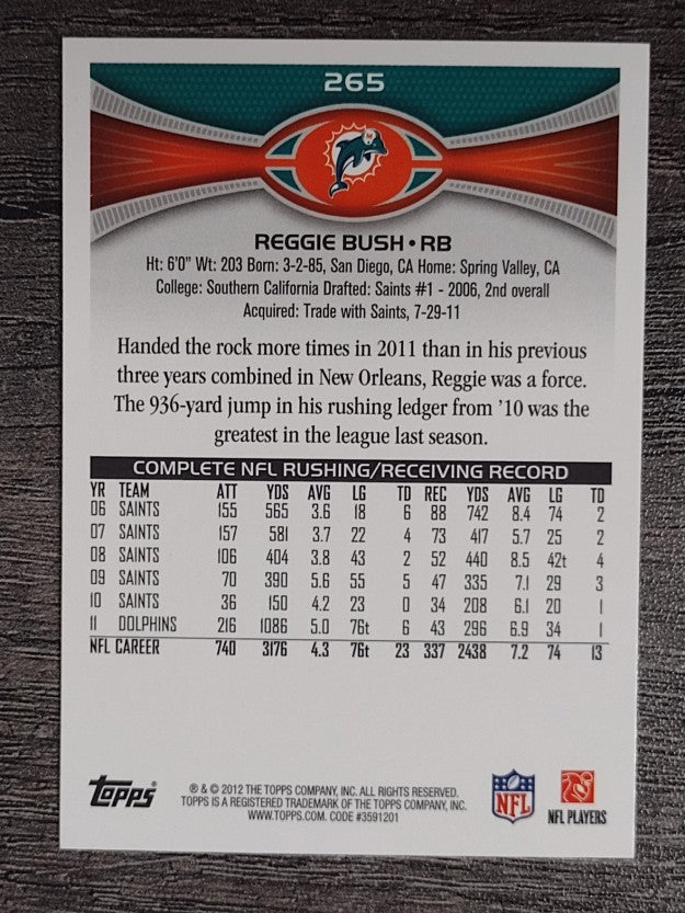 2012 Topps #265A Reggie Bush/football in right arm