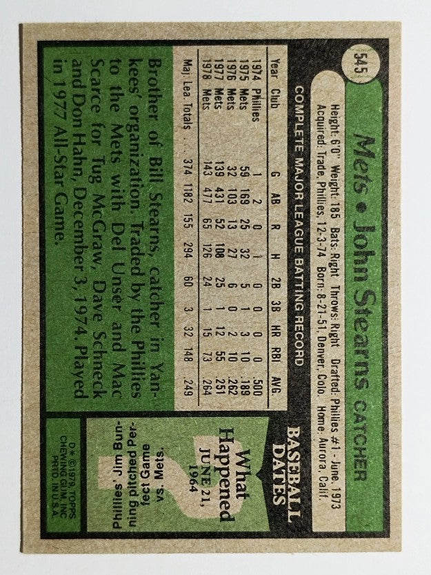 1979 Topps #545 John Stearns (EXMT)
