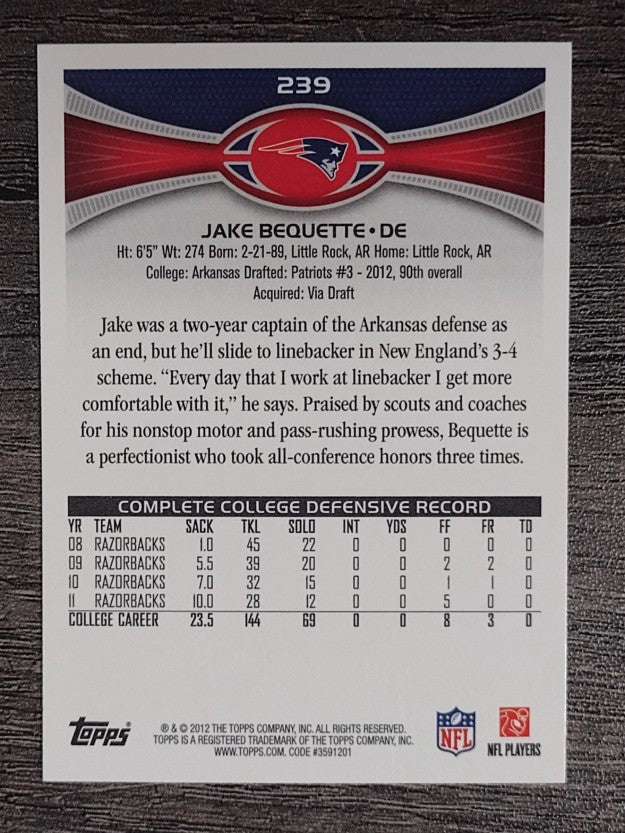 2012 Topps #239 Jake Bequette RC