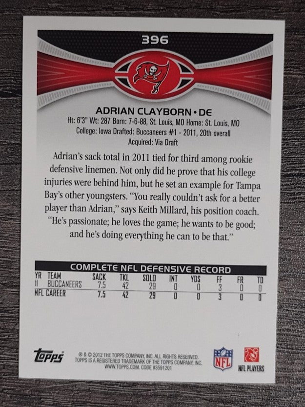 2012 Topps #396 Adrian Clayborn