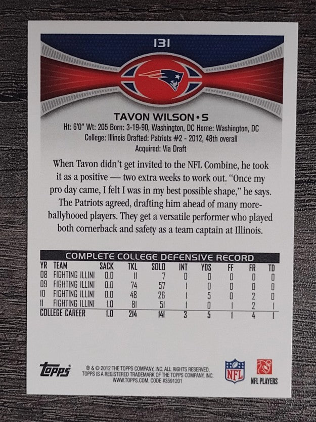 2012 Topps #131 Tavon Wilson RC