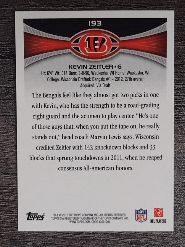 2012 Topps #193 Kevin Zeitler RC