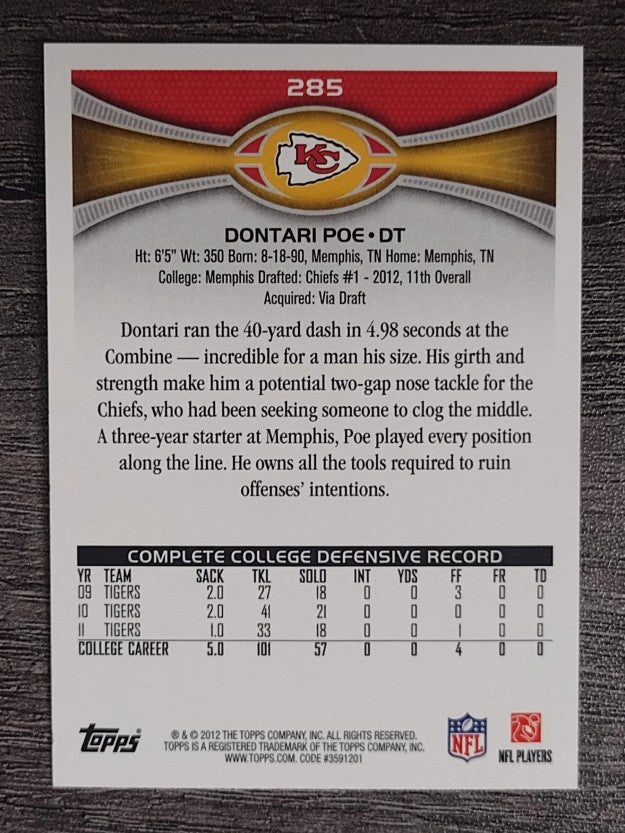 2012 Topps #285 Dontari Poe RC
