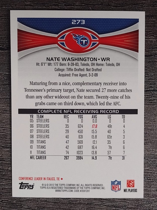 2012 Topps #273 Nate Washington