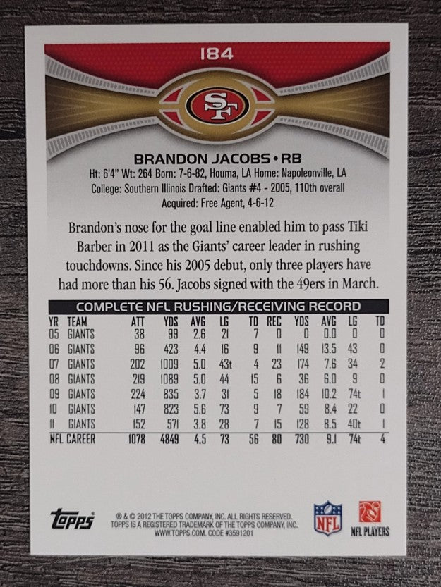 2012 Topps #184 Brandon Jacobs