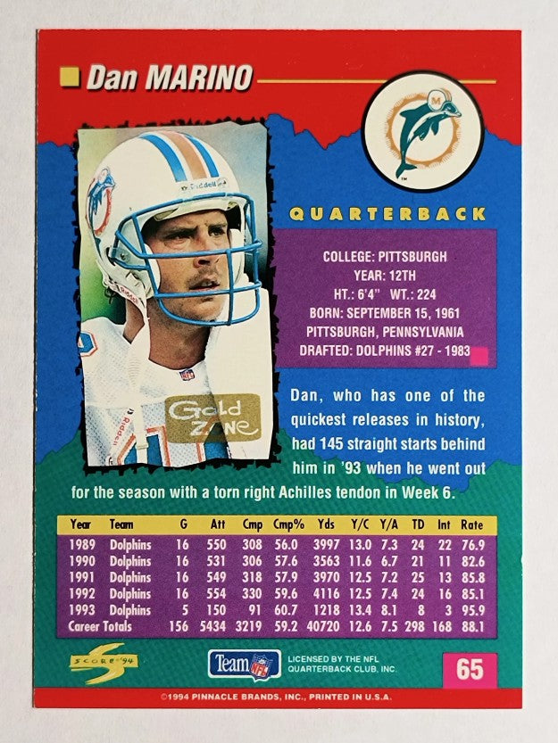 1994 Score Gold Zone #65 Dan Marino