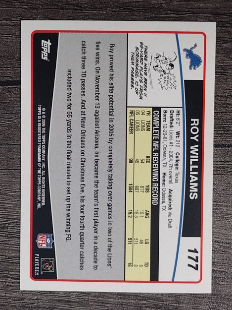 2006 Topps #177 Roy Williams WR