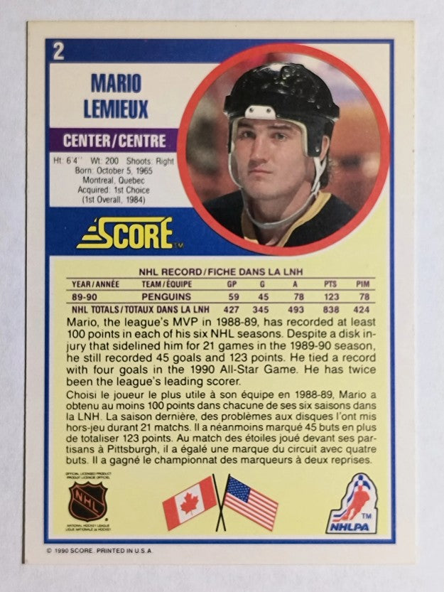 1990-91 Score Canadian #2 Mario Lemieux
