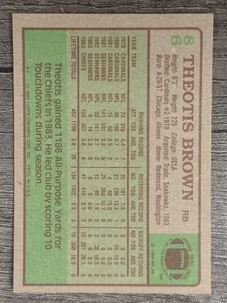 1984 Topps #86 Theotis Brown