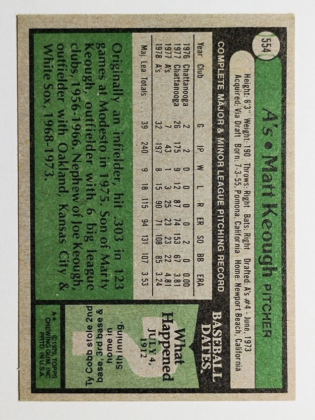 1979 Topps #554 Matt Keough (EX)