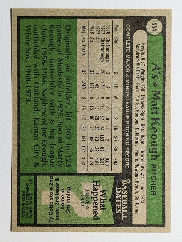 1979 Topps #554 Matt Keough (EXMT)