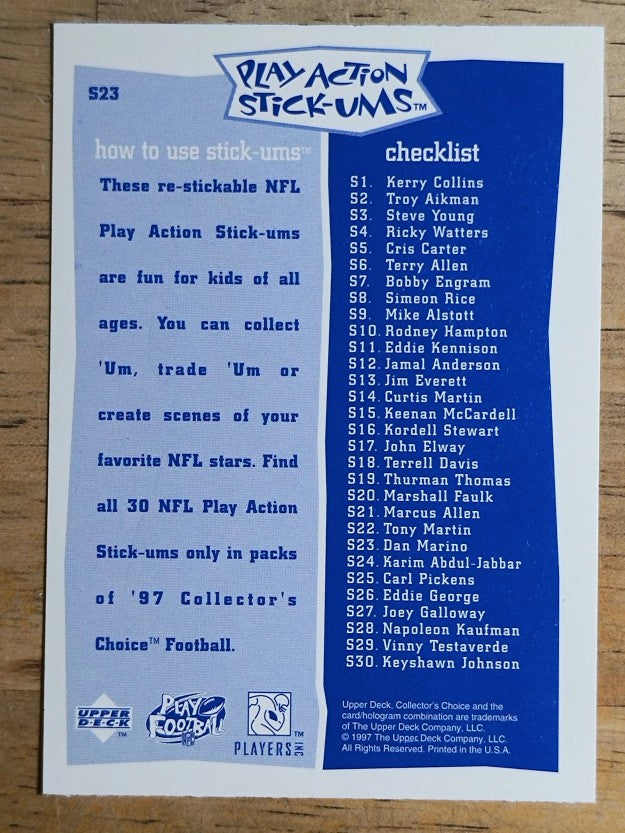 1997 Collector's Choice Stick-Ums #S23 Dan Marino