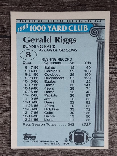 1987 Topps 1000 Yard Club #8 Gerald Riggs
