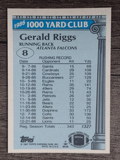 1987 Topps 1000 Yard Club #8 Gerald Riggs
