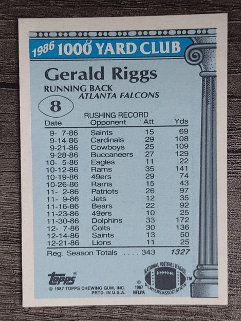 1987 Topps 1000 Yard Club #8 Gerald Riggs
