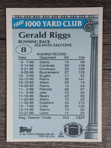 1987 Topps 1000 Yard Club #8 Gerald Riggs
