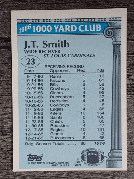 1987 Topps 1000 Yard Club #23 J.T. Smith
