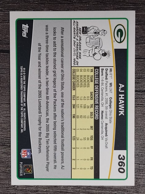 2006 Topps #360 A.J. Hawk RC