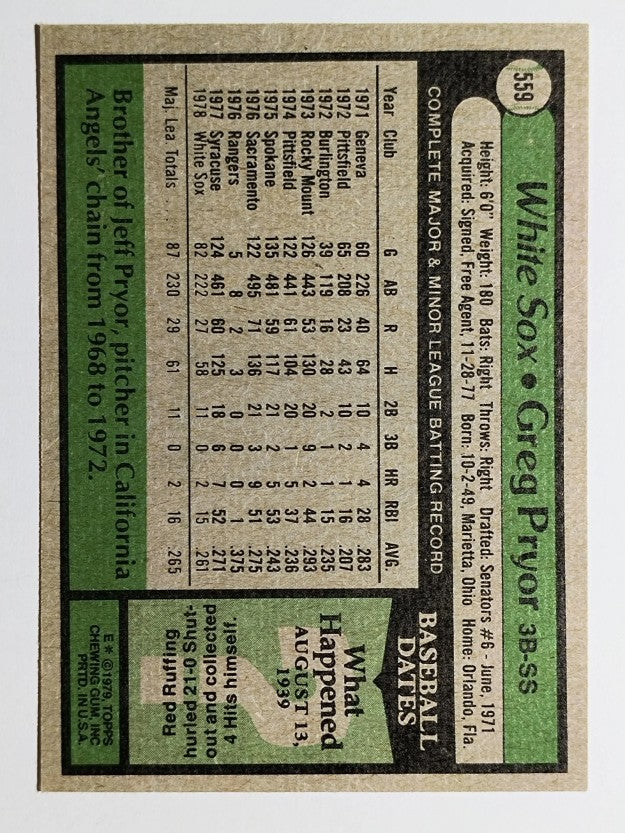 1979 Topps #559 Greg Pryor RC (EX)