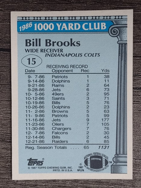 1987 Topps 1000 Yard Club #15 Bill Brooks