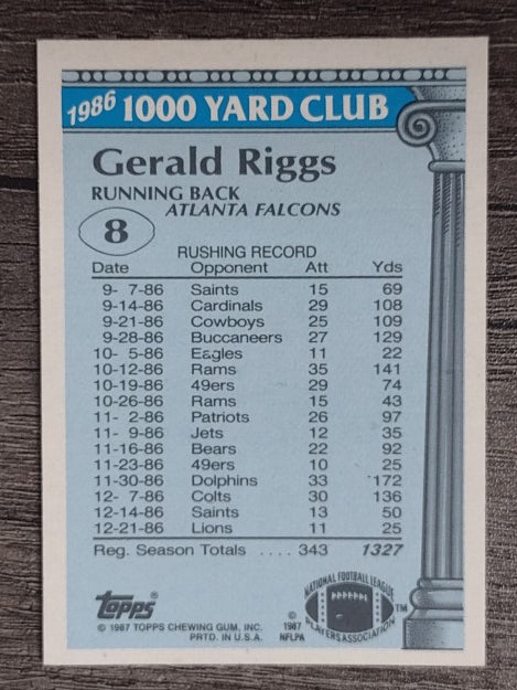 1987 Topps 1000 Yard Club #8 Gerald Riggs