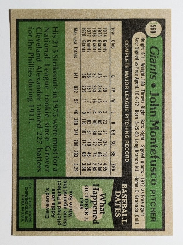 1979 Topps #560 John Montefusco (EX)