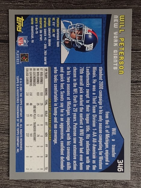 2001 Topps #346 Will Peterson RC