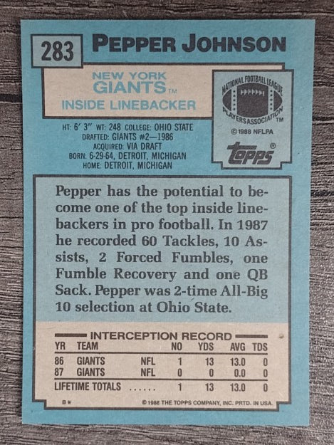 1988 Topps #283 Pepper Johnson