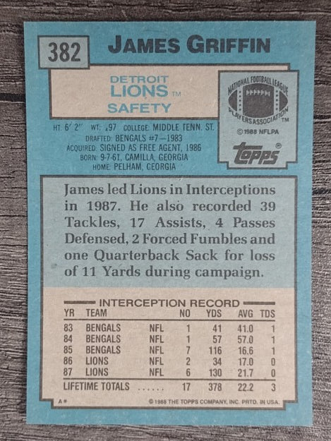 1988 Topps #382 James Griffin