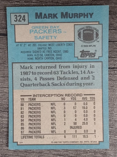 1988 Topps #324 Mark Murphy