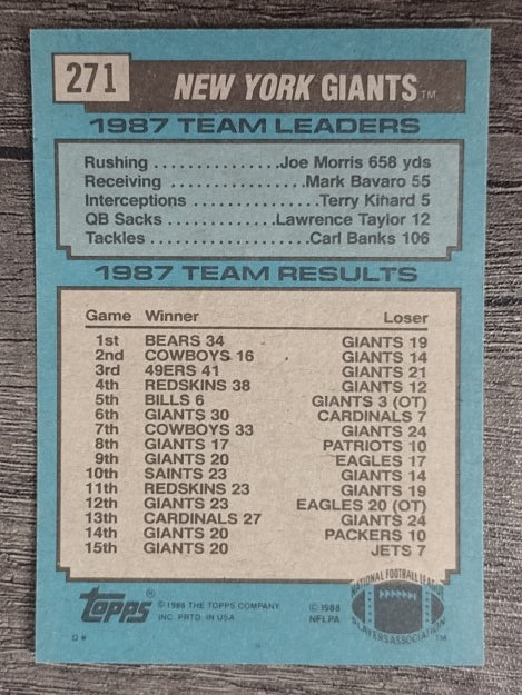 1988 Topps #271 Giants TL/Mark Bavaro