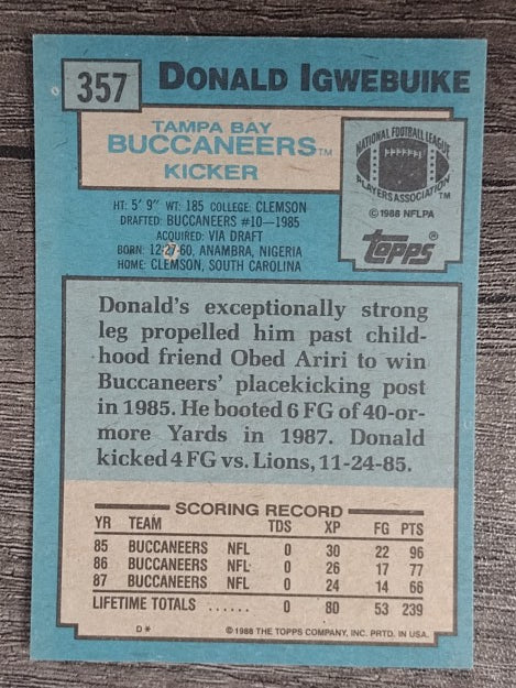 1988 Topps #357 Donald Igwebuike