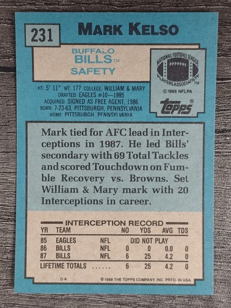 1988 Topps #231 Mark Kelso RC