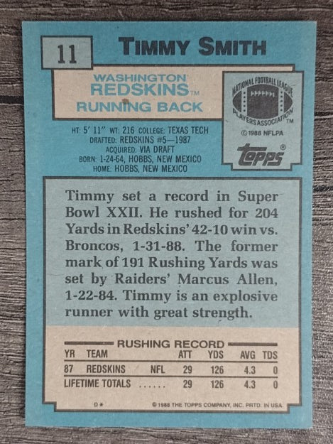 1988 Topps #11 Timmy Smith SR