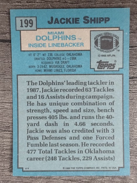1988 Topps #199 Jackie Shipp RC