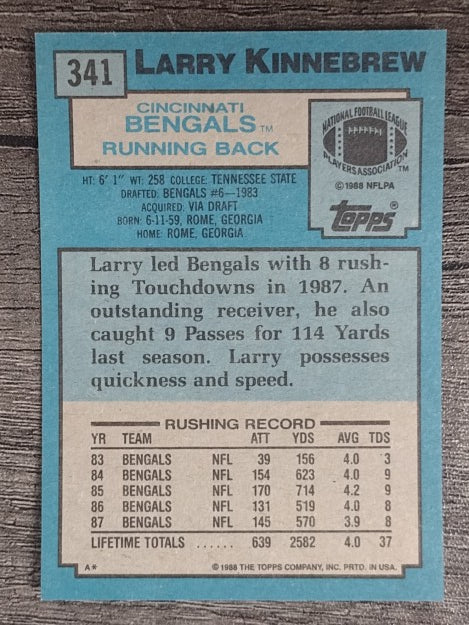 1988 Topps #341 Larry Kinnebrew