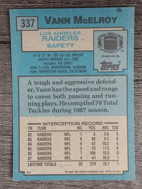 1988 Topps #337 Vann McElroy